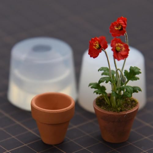 2Pcs Miniature Silicone Molds, Tiny Flower Pot and Mini Bowl Clay Mold for Food Decoration, Small Resin Casting Molds for Jewelry Making, DIY Crafts, Sand Art - color: white