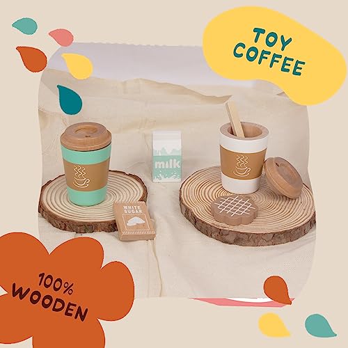 WOODENFUN Wooden Pretend Play Coffee Cup Toys,Play Kitchen Accessories