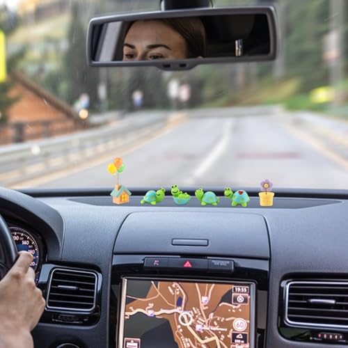 4 Pcs Mini Resin Tortoise Figurines with Blue Small House Balloon, Small Flowerpot, Cute Car Dashboard Decor, Rearview Mirror Ornaments, Fairy Garden Landscape Decor