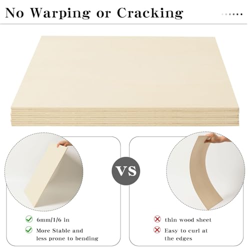 6 Pack 16 x 16 x 1/4 Inch-6mm Thick Basswood Sheets for Crafts Unfinished Plywood Sheets Boards Square Crafts Wood Sheets for DIY Laser Projects, Wood Burning, Engraving, Staining, Architectural Model - size: 16 x 16 x 1/4 Inch