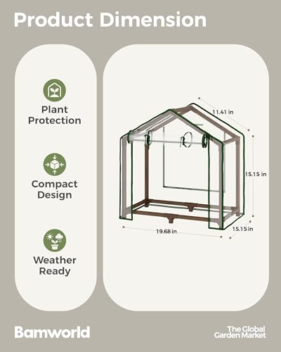 Bamworld Mini Greenhouse Indoor Desktop with Grow Lights - color: brown with grow lights, size: 19.68*19.68*15.15 inch