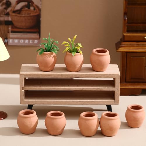 8Pcs Mini Ceramic Pot Clay Mini Water Pots for Bonsai Orange 0.9In