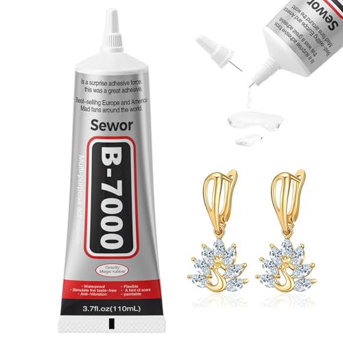 B-7000 Glue Clear for Rhinestone Crafts, Jewelry and Bead Adhesive B7000 Semi Fluid High Viscosity Glues for Clothes Shoes Fabric Cell Phones Screen Repair Metal Stone Nail Art Glass