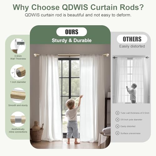 QDWIS Weathered Wood Curtain Rods for Windows 72 to 144 inch Boho Decorative Handmade Wood Grain Drapery Rods with Leaf Finial 1" Adjustable Heavy Duty Curtain rod for Living Room Bedroom Kitchen - color: Weathered Wood, size: 36'' - 150''(1 Pack)