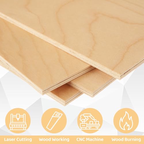 8 Pcs Baltic Birch Plywood Sheets, 9" x 12" x 1/4" Birch Wood Board, 6mm Unfinished Birch Wood Sheets for Laser Cutting, Laser Engraving, Wood Burning, Crafts Making