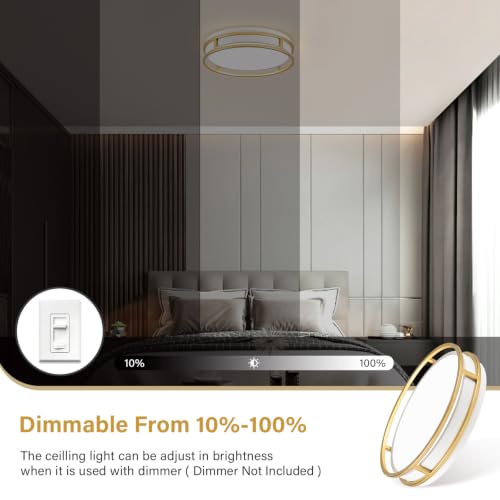 Modern Flush Mount Ceiling Light, White Gold Dimmable Ceiling Light Fixture - color: White and Gold, size: 12.6in