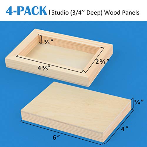 Falling in Art 4 Pack 4x6’’ Unfinished Birch Wood Panels Kit for Painting - size: 4'' x 6'' Studio
