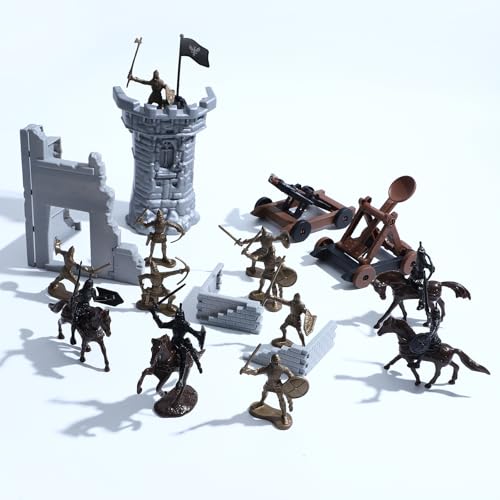 ONEST 42 Pieces Mini Medieval Knights Soldier Army Figures Horses and Soldiers Figurines Cupcake Topper Party Table Decorations - style: 42 Pieces