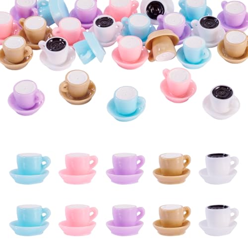 Beadthoven 30Pcs Mini Resin Coffee Cups Miniatures Food Kitchen Sets Coffee Mug Miniature Food Drink Kitchen Decoration for Micro Landscape Party Keychain Earrings DIY Jewelry Mixed Color