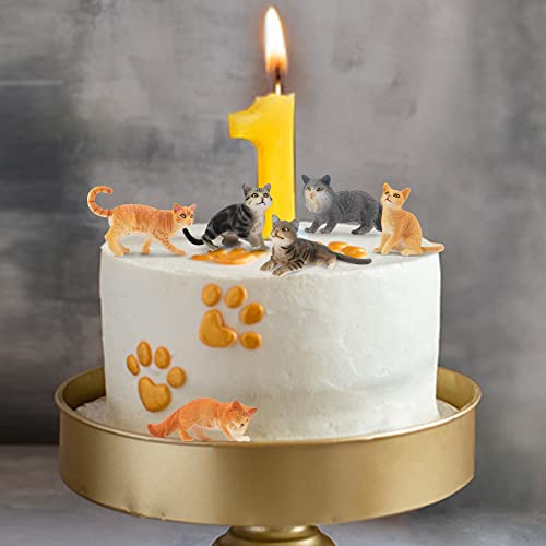 Toymany 8PCS Grey & Orange Cat Figurines Set, Realistic Cat Figures Kitten Toys, Cat Cake Toppers Easter Egg Birthday Gift for Kids Children - style: B-Cats