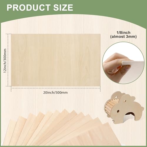 10 Pack Basswood Sheets 1/8x12x20 Inch, Unfinished Wood for Crafts, 3mm Basswood for Laser Cutting & Engraving, Wood Burining,Architectural Models, Plywood for Painting. - size: 10P 12x20x1/8in