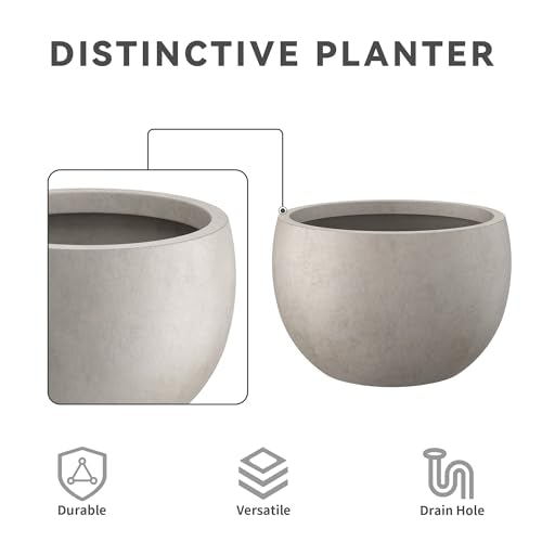 Kante Accent Round Bowl Weathered Concrete Planter 14.8" Dia, Outdoor - color: Weathered Concrete, size: 15.7" d