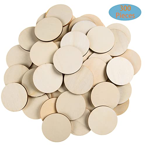 300 Pieces 1.5 Inch Unfinished Round Wood Slices Round Wooden Discs Wood Circles for Crafts Wood Blanks Rounds Cutouts Ornaments Slices for DIY Art Crafts Christmas Decorations - size: 1.5 Inch
