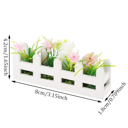 Artificial Flower Set Wooden Picket Fence Planter Box Fake Floral Ornament Micro Landscape Desk Decor for Women Adult (3C) - color: 3c