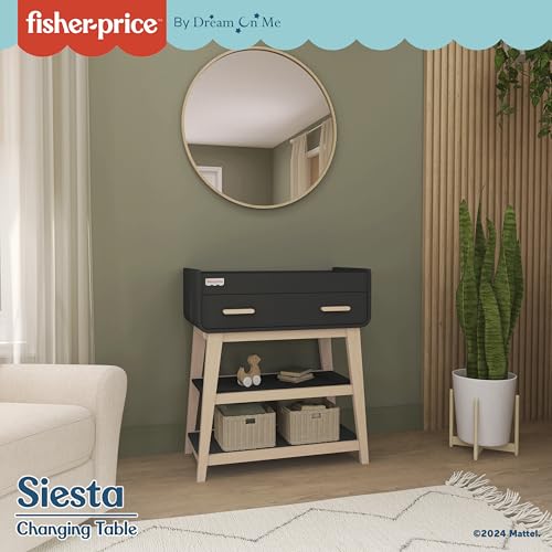 Dream On Me Fisher-Price Baby Changing Table, Matte Black Vintage Oak - color: Matte Black Vintage Oak
