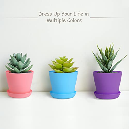 Hahood 20 Pack Plastic Planters 4 Inch Plant Flower Pot with Trays, Seedlings Nursery Pots Planter Flower Container Seed Pots for Seedling, Transplanting, Cutting, Assorted 10 Colors - size: 4 Inches