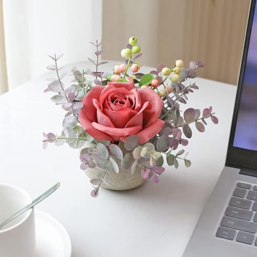 Small Artificial Pink Rose Potted Plant, 2 Pcs Mini Faux Decor - color: 2pcs Pink