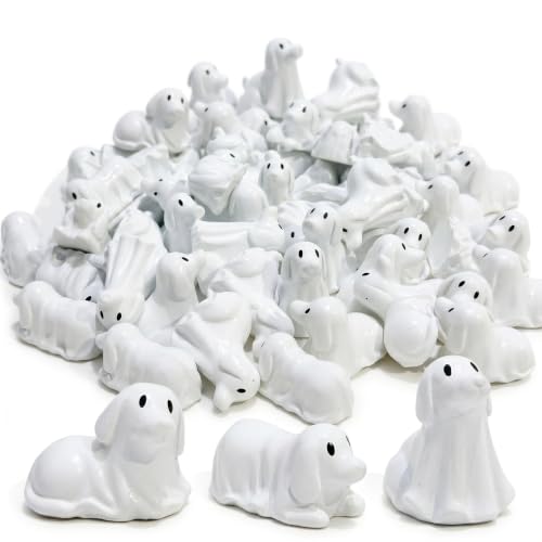 FESTGLOX 50 Pack Mini Ghost Dog Figurines for Cute Spooky Halloween Decor - color: White Dogs-50pcs