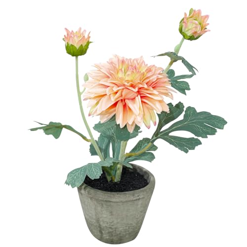 Champagne Artificial Dahlia Flowers in Pot, Faux Floral Decor - color: Dahlia Champagne