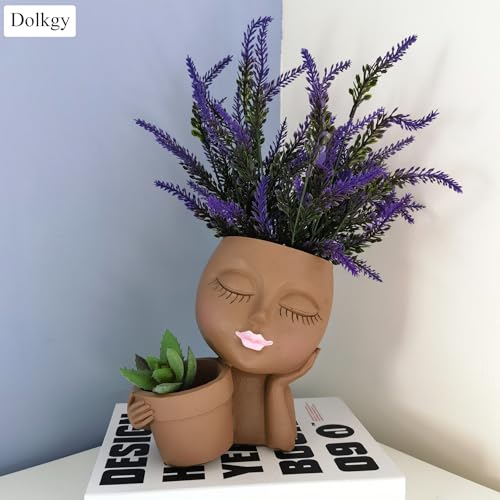 Dolkgy Face Flower Pot Head Planter, Face Planter Black Woman Unique Planters for Indoor Outdoor Plants, Novelty Plant Pots Lady Head Vase with Drainage Hole for Home Garden Succulents Cactus - color: C1-black