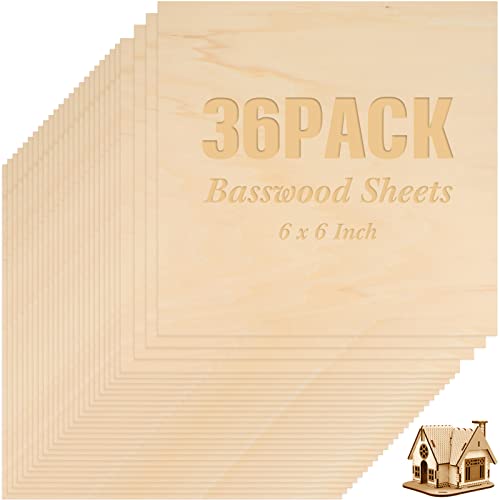 Riakrum Basswood Sheets Plywood Board Unfinished Wood Boards for Crafts for DIY Laser Projects Architectural Mini House Building Hobby Model Making(6 x 6 x 1/8 Inch,36) - size: 6 x 6 x 1/8 Inch