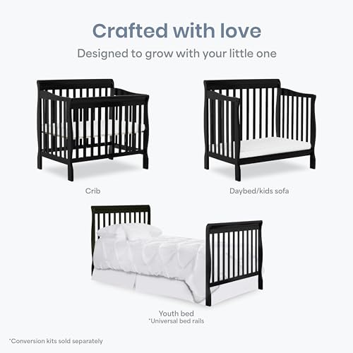 Dream On Me 4-in-1 Mini Baby Crib for Small Spaces, Aden, Black - color: Black