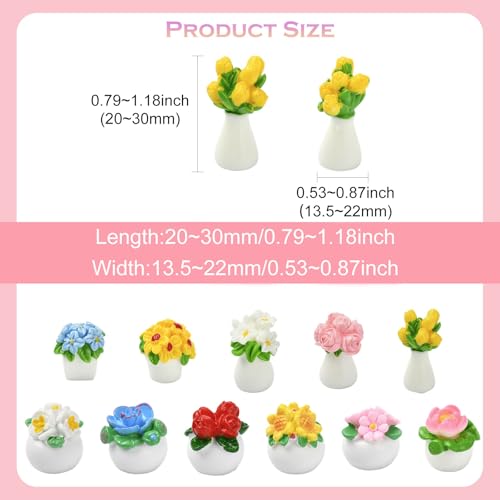 Stiesy 22 Pcs Resin Flower Pot Miniatures Ornaments 11 Styles Mini Plant Decor for Succulent Arrangement Tabletop Micro Landscape Display Home Office Accent - color: Flower Plant-22pcs