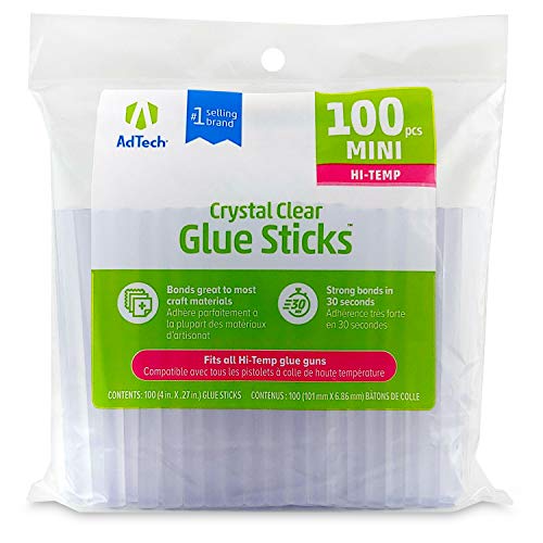 AdTech Hi-Temp Mini Hot Glue Sticks, Clear (100 Sticks) | Quick Bonding for Crafting & DIY Projects | Compatible with Mini Glue Guns | Non-Toxic - size: 100 pieces total (Pack of 1)