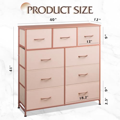WLIVE Tall Dresser for Bedroom, 9 Drawer Chest of Drawers, Pink - color: Pink