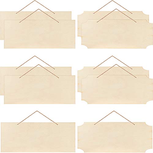 Patelai 10 Pcs Blank Wood Signs Unfinished Plaques with Ropes,2 Styles - style: 2 Styles