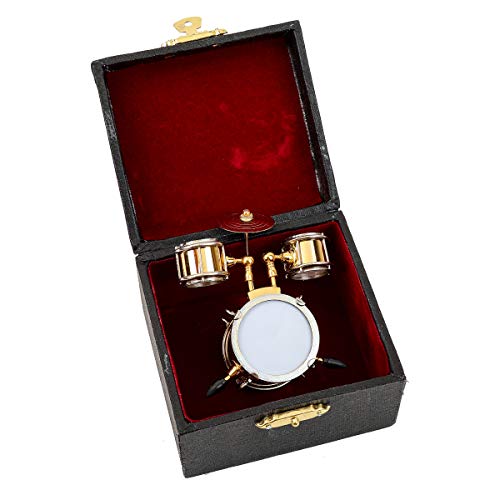 Miniature Drum Set Replica with Case Collectible Desktop Sculpture Ornament - color: Drum