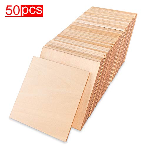 50 Pack Unfinished Wood Squares 4"x4"x1/8" Blank Thin Basswood Sheets for Laser Project Crafts