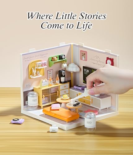 Modern Living Room DIY Miniature House Kit with Roof & LED Light, Stackable & Connectable Dollhouse Kit with Dustproof Door, Creative DIY Crafts Building Toy Gift for Adults Teens - color: Livingroom, size: Meduim
