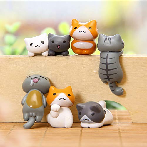 Miniature Lucky Cat DIY Figurines, Pack of 6 Mini Fairy Garden Hanging Cat Figure Micro Landscape Home Garden Decor Plant Pots Bonsai Craft Decor Cake Topper