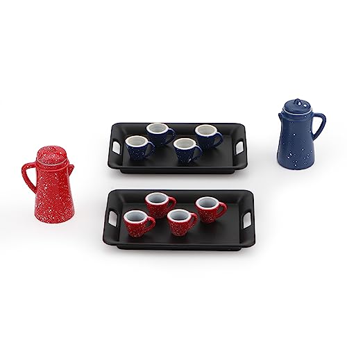 Dollhouse Miniature Spotted Coffee Pot with 4 Cups and Tray Kitchen Accessories 1:12 Scale Appliance Model Japanese Model Dollhouse Ornament Accessories (Blue) - color: Blue