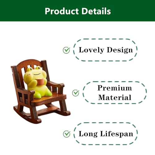 1 Set Miniature Frog Statue Charming Resin Frog Desk Ornament with Wooden Rocking Chair for Home Office Desk Decor
