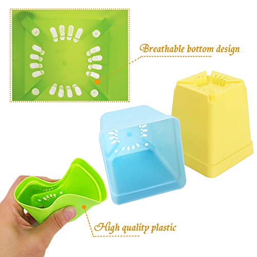24Pack 3 Inch Plastic Plant Pots,Square Seedling Nursery Pots Succulent Flower Planter Container with Saucers for Garden,Room,Office,Balcony Decor,Multicolor