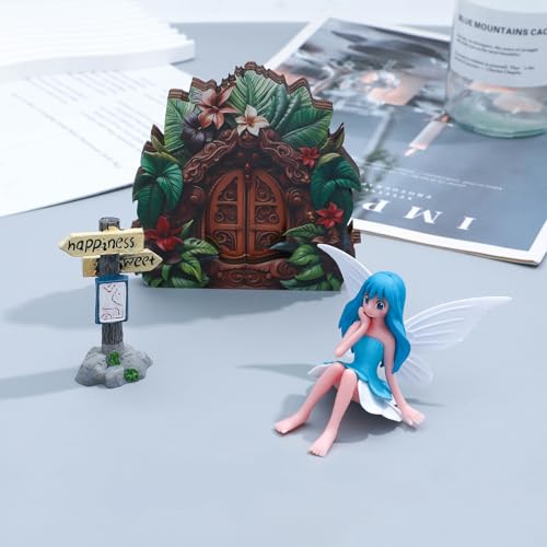 ONEST 6 Pieces Miniature Fairy Garden Accessories Small Fairy Figurines Hand Painted Fairies Figures for Car Decor Garden Flower Pot Birthday Cake Topper - style: Fairy and Door B