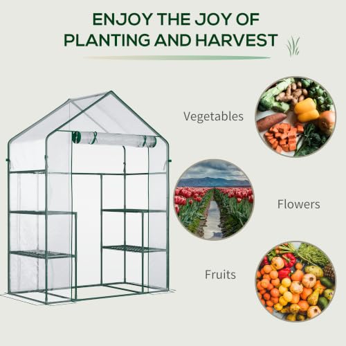 Outsunny 5' x 2.5' x 6.5' Mini Walk-in Greenhouse 3 Tier Shelves PVC Clear - color: Dark Green