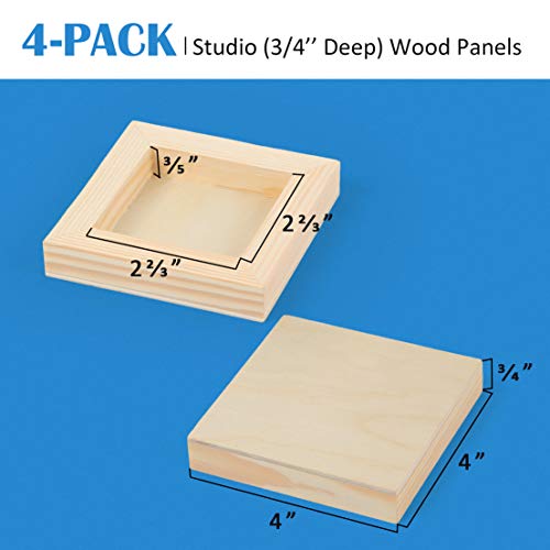 Falling in Art 4 Pack 4x4’’ Unfinished Birch Wood Panels Kit for Painting - size: 4'' x 4'' Studio