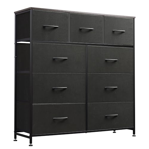 WLIVE Tall Dresser for Bedroom, 9 Drawer Chest of Drawers, Charcoal Black - color: Charcoal Black