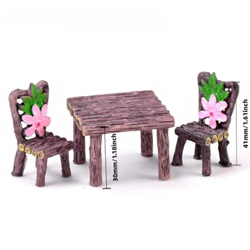 Miniature Table and Chair Decorative Set Rustic Style Square Table with Two Chairs for Garden Patio Arrangement Outdoor Landscape Accent and Yard Display Decoration