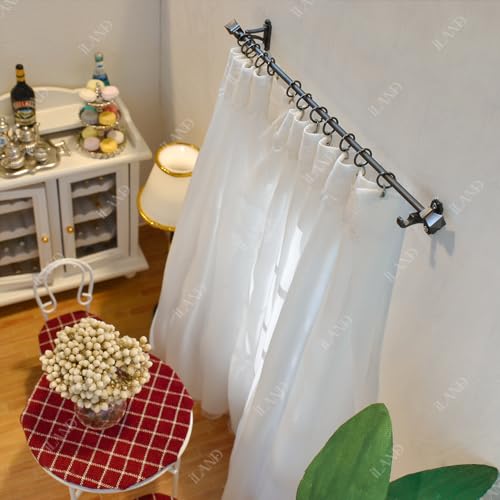 iLAND Miniature Dollhouse Accessories Metal Dollhouse Curtain Rods 2pcs w/Brackets Rings for Easy Install, Modern Black 1/12 Scale Accessories, Exquisite Mini Decor for Doll House Windows - style: Classic Black