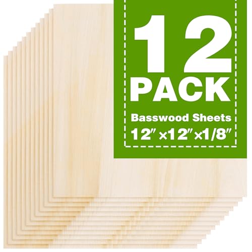 Basswood Sheets 12"x12"x1/8",3mm Basswood for Laser Cutting,Thin Plywood Board Unfinished Wood for Crafts, DIY Architectural Models Making, Wood Engraving (12inchx12inch-1/8-12Packs) - size: 12inchx12inch-1/8-12Packs