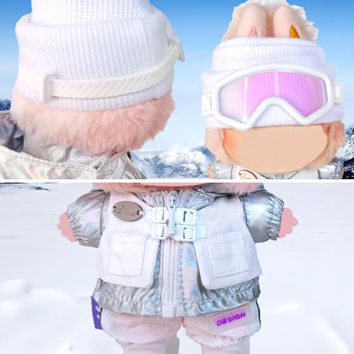 17cm Doll Clothes & Accessories Set for Labubu, White Ski Outfits - color: White