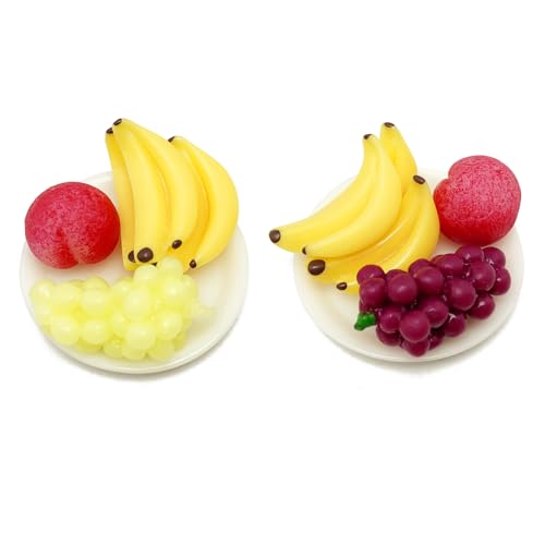 Miniature Fruit with Plates Kit for 1:12 Dollhouse, 12 Pieces