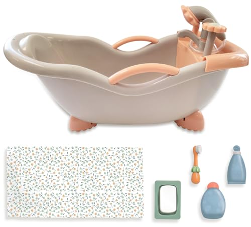 JC Toys - for Keeps Playtime! | Baby Doll Real Working Bath Set | Fits Dolls up to 16" | Shower and Faucet Really Work | Play Accessories | Ages 2+ | Earth Tone Colors - color: Neutral Beige Bath Set