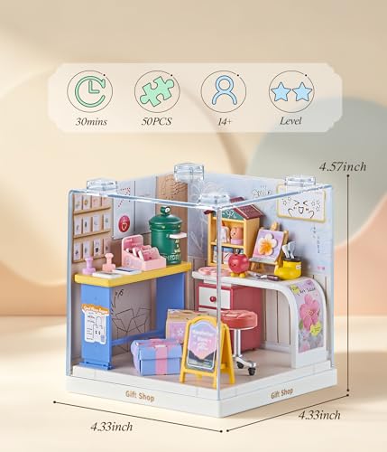 Handmade Gift Corner Super Miniature House Kit - DIY Plastic 3D Model Building Set for Teens, Build Your Own Paint & Present Shop with Dustproof Case, Creative Craft Gift for Girls Women - color: Souvenir Shop, size: Small
