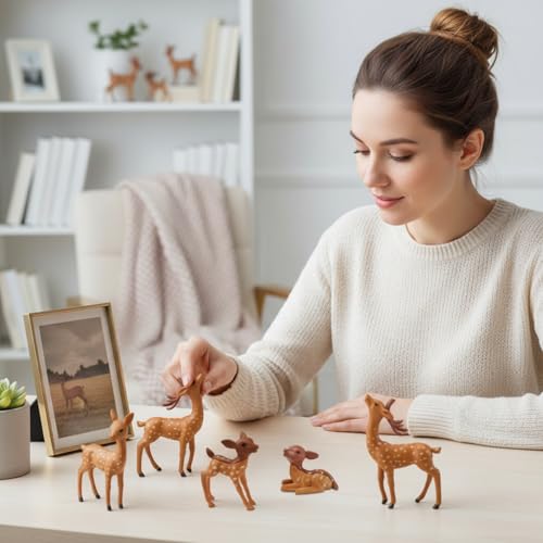 Sawysine 18 Pcs Miniature Deer Figurines Woodland Animals Set for Crafts