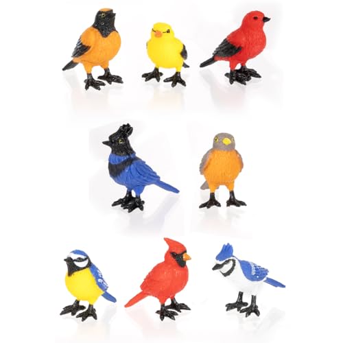 Accoutrements Archie McPhee Mini Garden Birds Collection: A Flock in Your Pocket - Set of 8 Beautiful Soft Vinyl Birds in Birdhouse-Inspired Packaging